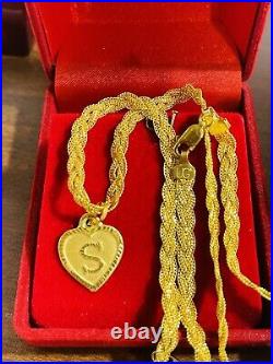 22K 916 Fine Yellow Real UAE Gold 16 Long Womens Heart S Necklace 9.2g 4.5mm