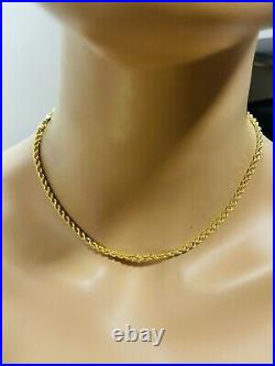 22K 916 Fine Yellow Saudi Gold 16 Long Womens Rope Chain Necklace 6.14g 3.2mm