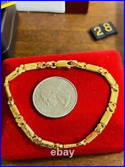 22K 916 Fine Yellow Saudi Gold 8 Long Mens Womens Baht Bracelet 4mm 4.92g 20cm