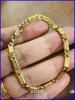 22K 916 Fine Yellow Saudi Gold 8 Long Mens Womens Baht Bracelet 4mm 4.92g 20cm