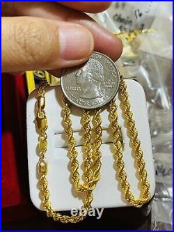 22K 916 Fine Yellow Saudi Gold Womens Rope Chain Necklace With 16 3.2mm 6.14g