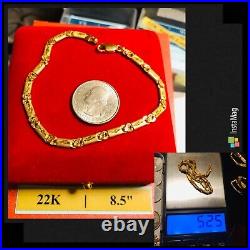 22K 916 Yellow Saudi Fine Gold 8.5 Long Mens Size Baht Bracelet 4mm 5.25 grams