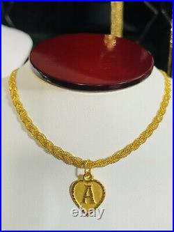 22K 916 Yellow Saudi Fine UAE Gold 16 Long Womens Heart A Necklace 4.5mm 9.3g