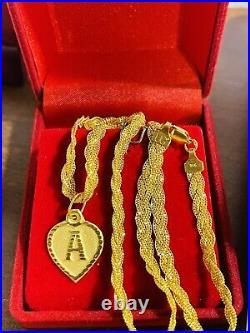 22K 916 Yellow Saudi Fine UAE Gold 16 Long Womens Heart A Necklace 4.5mm 9.3g