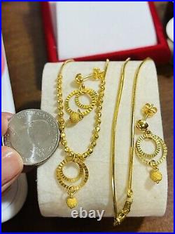 22K 916 Yellow Saudi Gold 16 Long Womens Balls Necklace & Earring 1.2mm 11.52g