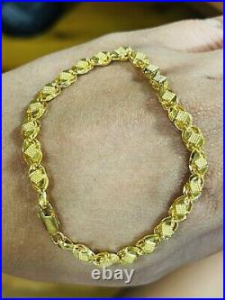 22K 916 Yellow Saudi Gold Fine 8.5 Long Mens Damascus Bracelet 5.5mm 6.59 Grams