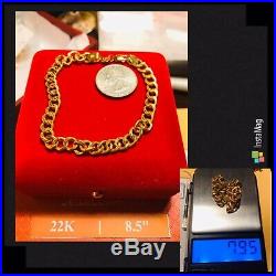 22K Fine 916 Saudi Gold Mens Bracelet 8.5 Long 6.5mm USA Seller