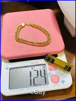 22K Fine 916 Solid Gold Real Curb Unisex Mens Womens Bracelet 8 Long 8mm 12.4g