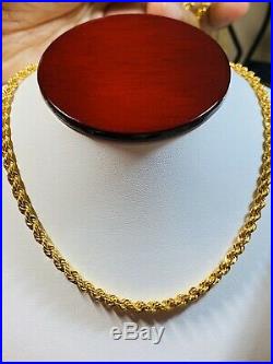 22K Fine 916 Yellow Gold Mens Rope Necklace With 24 Long 4mm USA Seller