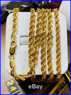 22K Fine 916 Yellow Gold Mens Rope Necklace With 24 Long 4mm USA Seller