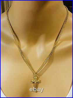 22K Fine 916 Yellow Gold Womens Cross Necklace With 20 Long 14.3g 4mm FastShip
