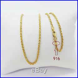 22K Genuine Gold Chain Rope Necklace 15.8 Hallmark 916 LIGHT WEIGHT 1.7mm Thick