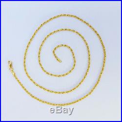 22K Genuine Gold Chain Rope Necklace 20 Hallmarked 916 LIGHT WEIGHT 1.76mm Thin