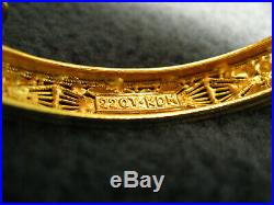 22K Gold Ornate Filigree Bangle pair, 2-1/4 Bracelet 41 grams
