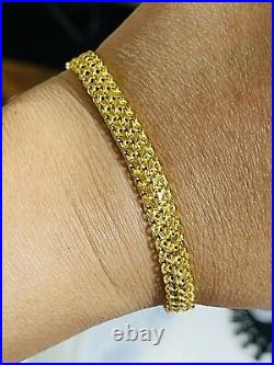22K Pure Yellow Saudi Gold Fine 916 Womens Flat Bracelet SM/MED 7 6.5mm 11.23g