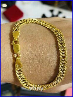 22K Pure Yellow Saudi Gold Fine 916 Womens cuban Bracelet 7.5 long 6.5mm 9.4g