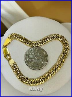22K Pure Yellow Saudi Gold Fine 916 Womens cuban Bracelet 7.5 long 6.5mm 9.4g