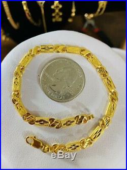 22K Saudi Gold Fine Baht Womens Bracelet 7 Long 5mm Fits Sm/med