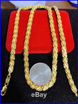 22K Saudi Gold Mens Damascus Chain Necklace With 22 Long
