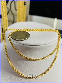 22K Saudi Gold Rope Chain Necklace With 18 Long
