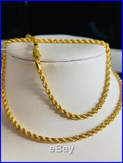 22K Saudi Gold Rope Chain Necklace With 24 Long