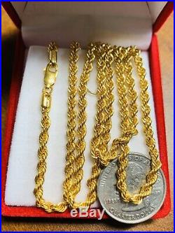 22K Saudi Gold Rope Chain Necklace With 24 Long