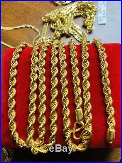 22K Saudi Gold Rope Mens Chain Necklace With 24 Long