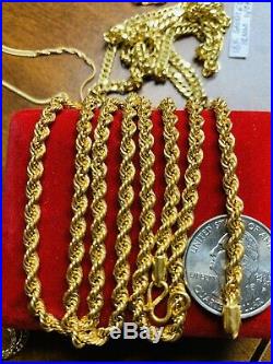 22K Saudi Gold Rope Mens Chain Necklace With 24 Long