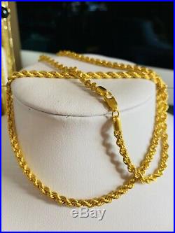 22K Saudi Gold Rope Necklace With 24 Long Rope Chain