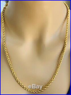 22K Saudi Gold Rope Necklace With 24 Long Rope Chain