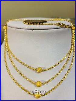 22K Saudi Gold Triple Layer Necklace With 16 Long