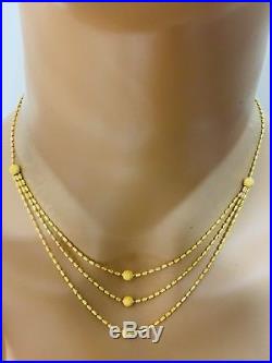 22K Saudi Gold Triple Layer Necklace With 16 Long