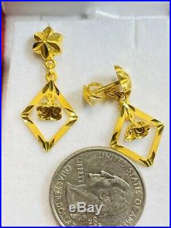 22K Saudi YELLOW Gold 916 Womens Dangle Set Earring FREESHIP USA Seller 3.5G