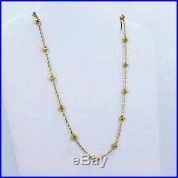 22K Solid Gold Chain Necklace 19.75 Flat Link Cable Hollow Beaded Hallmark 22K