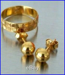 22K Solid Gold RING US 5 Women, Ball stud earrings set Hallmarked 916 22KT