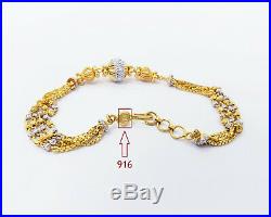 22K Solid Yellow White Gold Women Bracelet 6.75-7.25 Hook Clasp Hallmarked 916