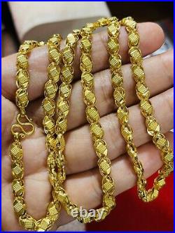 22K Yellow Gold 916 Mens Womens Damascus Necklace With 22 Long 5mm Wide 12.4g