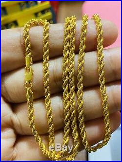 22K Yellow Gold 916 Womens Size Rope Chain Necklace With 20 Long 3mm 5.5g