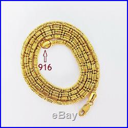22K Yellow Gold Chain Necklace 20 Hollow Beaded Hallmark 916 Genuine GOLDSHINE