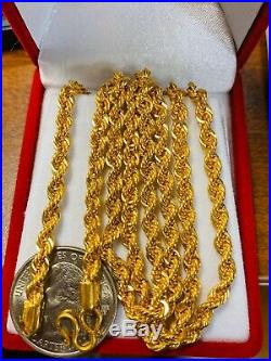 22K Yellow Gold Mens Rope Necklace With 24 Long 4mm USA Seller