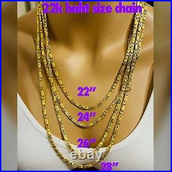 22K Yellow Real Saudi Gold 916 Mens Baht Necklace With 26 Long 4mm Wide 13.62g