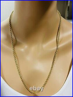 22K Yellow Real Saudi Gold 916 Mens Rope Necklace With 24 Long 3.5mm Wide 9.7g