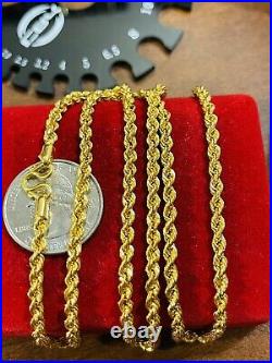 22K Yellow Real Saudi Gold 916 Mens Rope Necklace With 24 Long 3.5mm Wide 9.7g