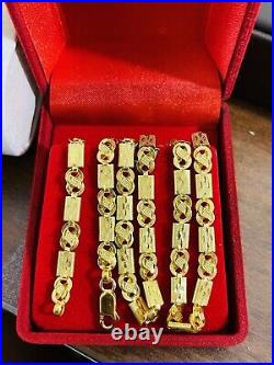 22K Yellow Real Saudi Gold 916 Mens Womens Baht Necklace With 22 Long 5mm 13.04g