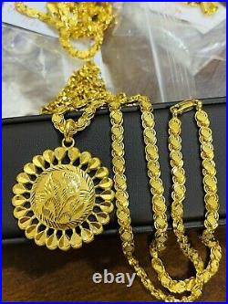 22K Yellow Real Saudi Gold 916 Mens Womens Flower Necklace 22 6mm 20.85g