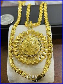 22K Yellow Real Saudi Gold 916 Mens Womens Flower Necklace 22 6mm 20.85g
