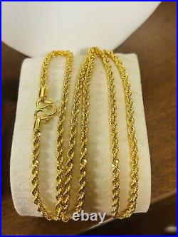 22K Yellow Real Saudi Gold 916 Womens Rope Chain Necklace 20 Long 5.9g 3mm