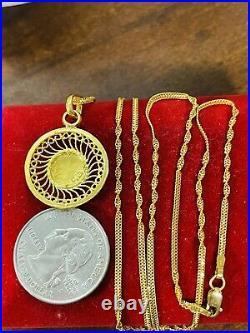 22K Yellow Real Saudi Gold 916 Womens Round Necklace 22 Long 6.9g 2mm