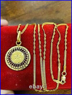 22K Yellow Real Saudi Gold 916 Womens Round Necklace 22 Long 6.9g 2mm