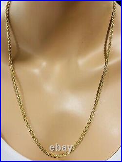 22K Yellow Saudi Gold 916 Mens Rope Chain Necklace With 24 Long 3.2mm 10.46g